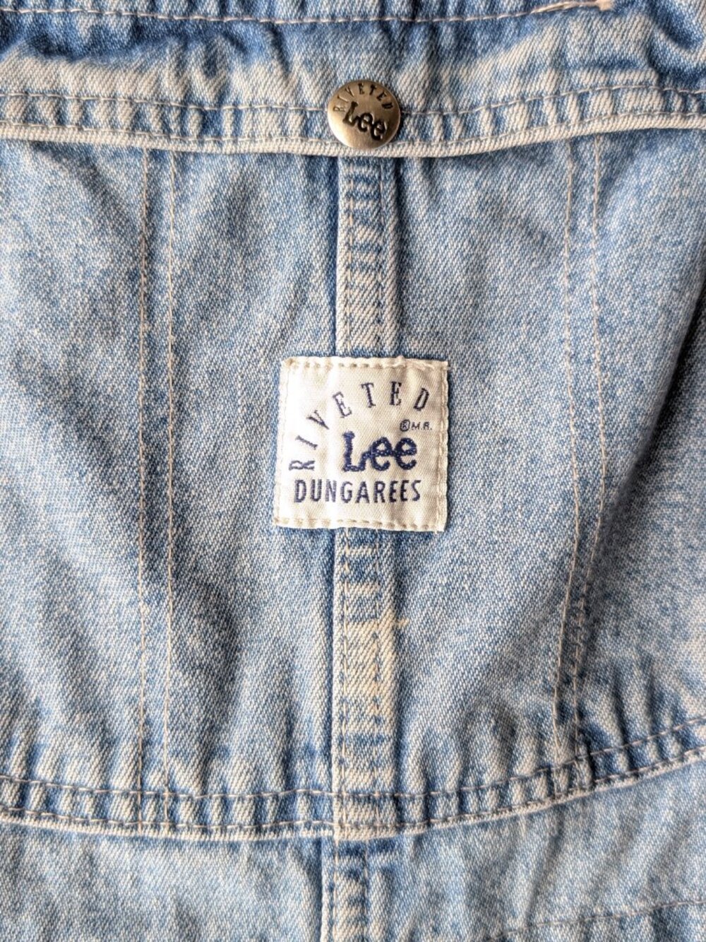 Vintage Lee Riveted Dungarees Blue Denim Bib Overalls Shortalls - Picture 4 of 11